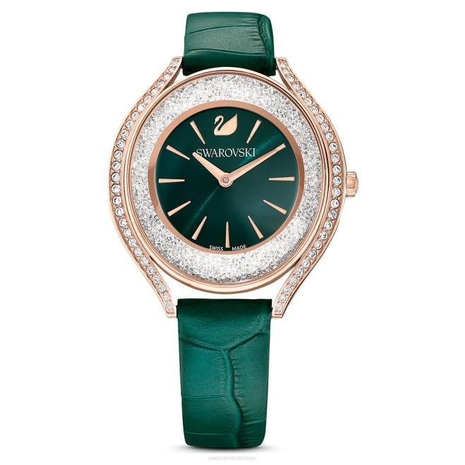 Swarovski DV4B1155 Accessori Swiss made, cinturino in pelle, verde, finitura tonalità oro rosa orologio dall'aura cristallina