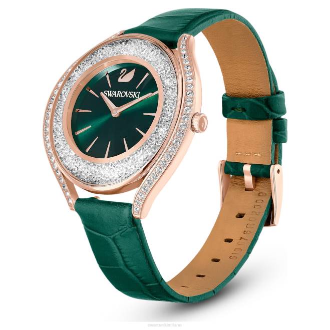 Swarovski DV4B1155 Accessori Swiss made, cinturino in pelle, verde, finitura tonalità oro rosa orologio dall'aura cristallina