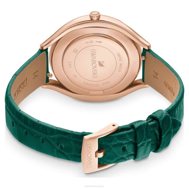 Swarovski DV4B1155 Accessori Swiss made, cinturino in pelle, verde, finitura tonalità oro rosa orologio dall'aura cristallina