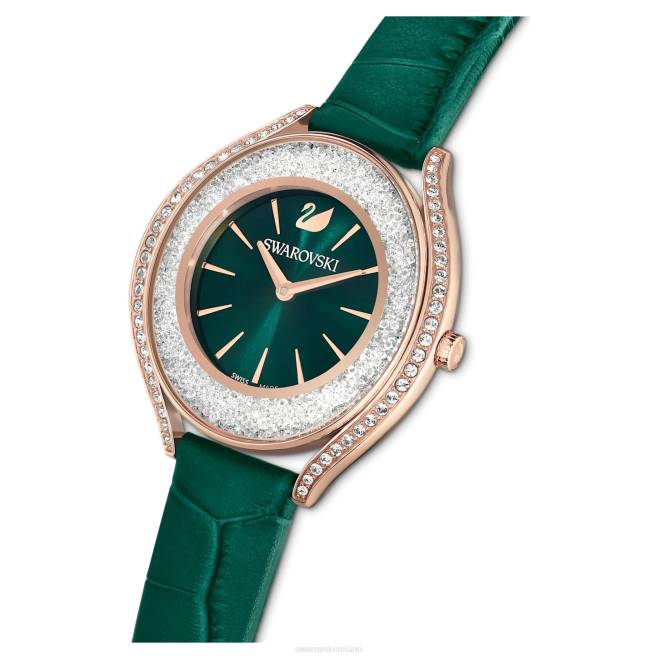 Swarovski DV4B1155 Accessori Swiss made, cinturino in pelle, verde, finitura tonalità oro rosa orologio dall'aura cristallina