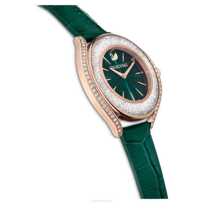 Swarovski DV4B1155 Accessori Swiss made, cinturino in pelle, verde, finitura tonalità oro rosa orologio dall'aura cristallina