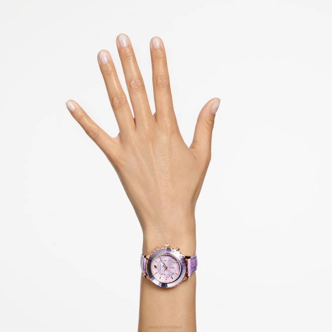 Swarovski DV4B1157 Accessori prodotto in Svizzera, cinturino in pelle, viola, finitura tonalità oro rosa orologio cronografo Octea Lux