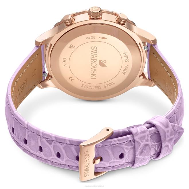 Swarovski DV4B1157 Accessori prodotto in Svizzera, cinturino in pelle, viola, finitura tonalità oro rosa orologio cronografo Octea Lux