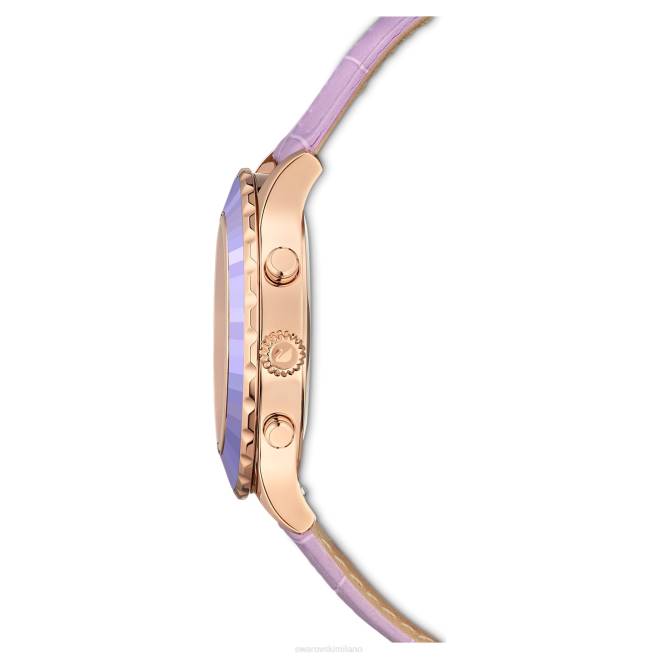 Swarovski DV4B1157 Accessori prodotto in Svizzera, cinturino in pelle, viola, finitura tonalità oro rosa orologio cronografo Octea Lux