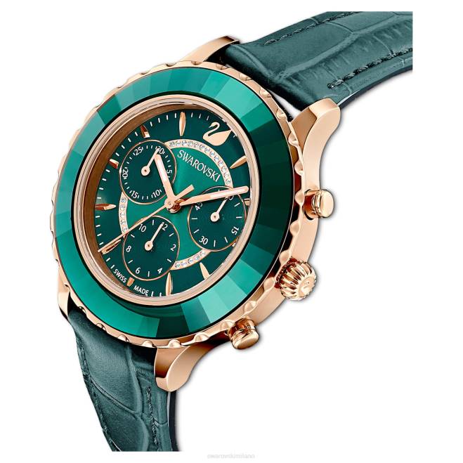 Swarovski DV4B1159 Accessori Swiss made, cinturino in pelle, verde, finitura tonalità oro rosa orologio cronografo Octea Lux