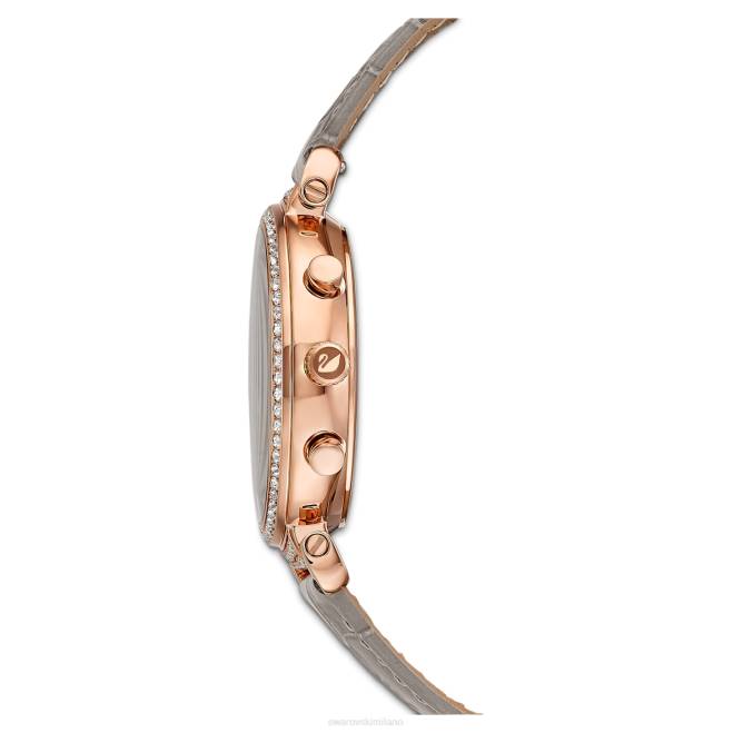 Swarovski DV4B1160 Accessori Swiss made, cinturino in pelle, grigio, finitura tonalità oro rosa orologio crono da passaggio