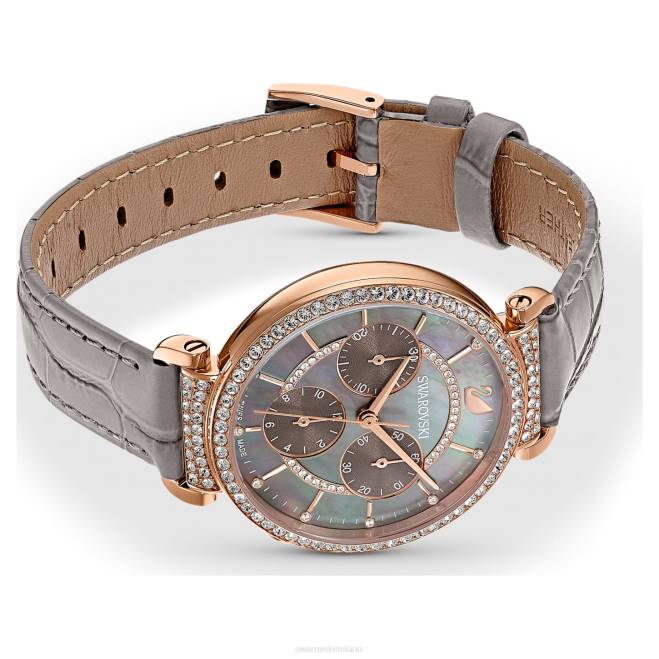 Swarovski DV4B1160 Accessori Swiss made, cinturino in pelle, grigio, finitura tonalità oro rosa orologio crono da passaggio