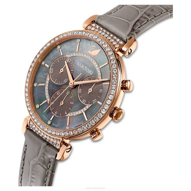 Swarovski DV4B1160 Accessori Swiss made, cinturino in pelle, grigio, finitura tonalità oro rosa orologio crono da passaggio