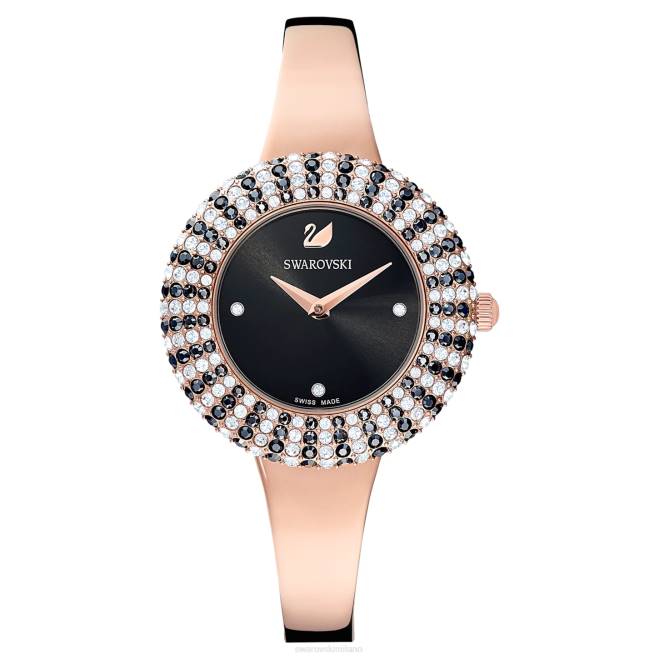 Swarovski DV4B1162 Accessori Swiss made, bracciale in metallo, nero, finitura tonalità oro rosa orologio con rosa di cristallo