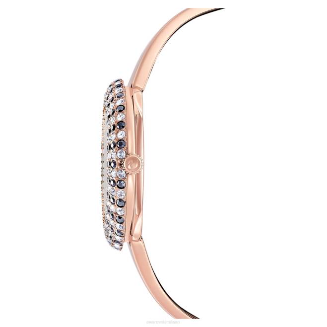 Swarovski DV4B1162 Accessori Swiss made, bracciale in metallo, nero, finitura tonalità oro rosa orologio con rosa di cristallo