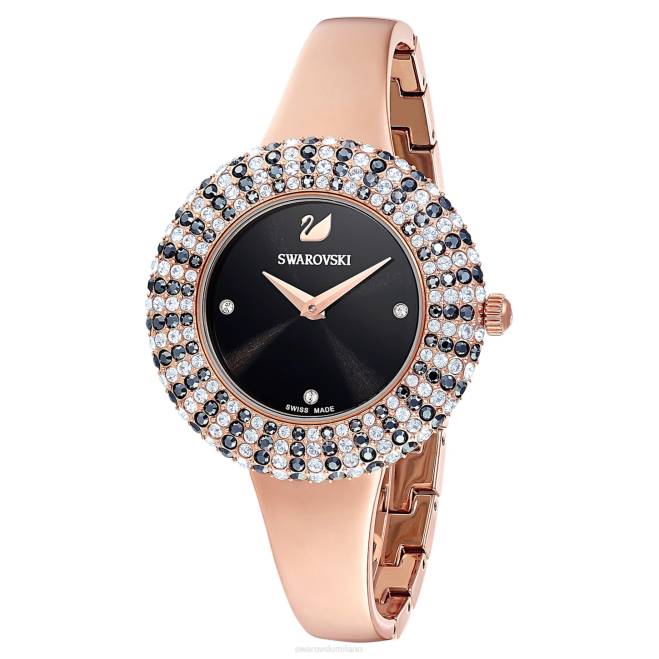 Swarovski DV4B1162 Accessori Swiss made, bracciale in metallo, nero, finitura tonalità oro rosa orologio con rosa di cristallo