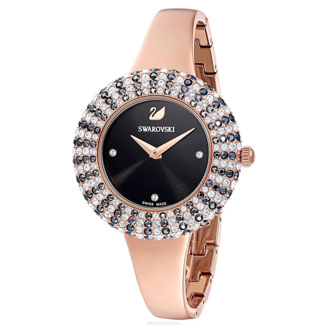 Swarovski DV4B1162 Accessori Swiss made, bracciale in metallo, nero, finitura tonalità oro rosa orologio con rosa di cristallo