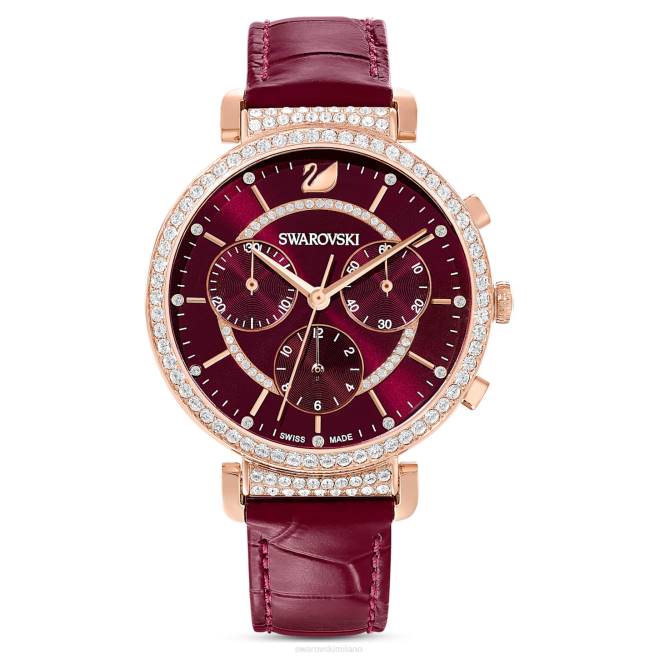 Swarovski DV4B1163 Accessori Swiss made, cinturino in pelle, rosso, finitura tonalità oro rosa orologio crono da passaggio