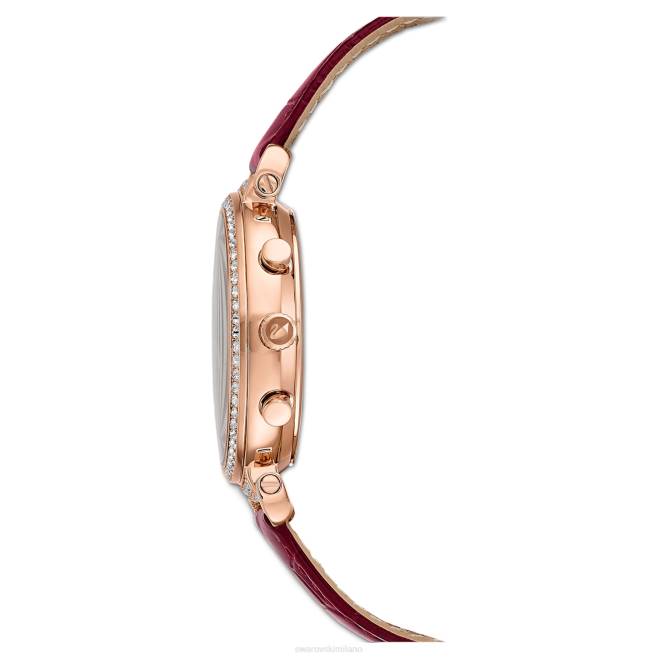 Swarovski DV4B1163 Accessori Swiss made, cinturino in pelle, rosso, finitura tonalità oro rosa orologio crono da passaggio