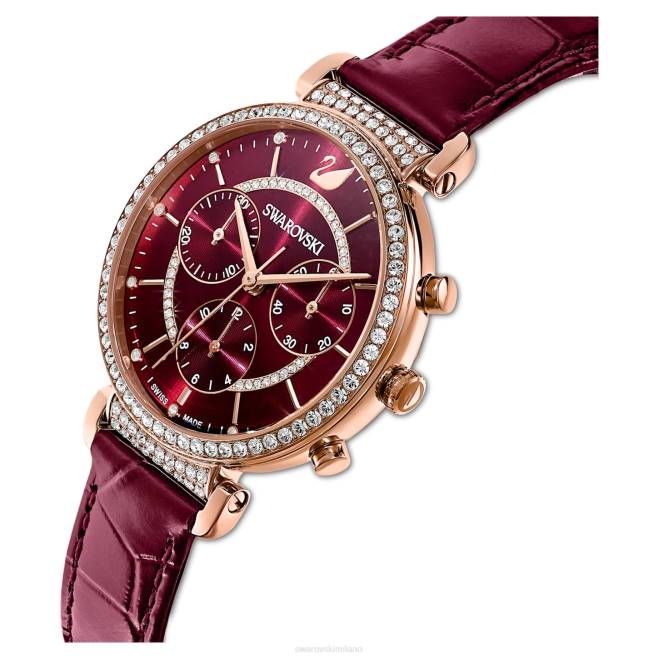 Swarovski DV4B1163 Accessori Swiss made, cinturino in pelle, rosso, finitura tonalità oro rosa orologio crono da passaggio