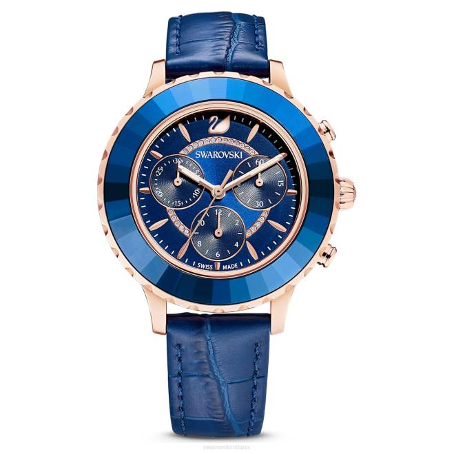 Swarovski DV4B1164 Accessori Swiss made, cinturino in pelle, blu, finitura tonalità oro rosa orologio cronografo Octea Lux