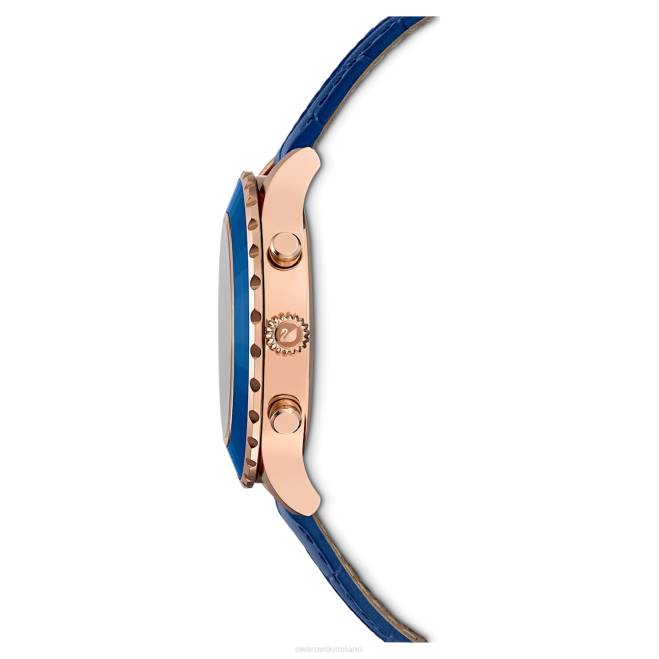 Swarovski DV4B1164 Accessori Swiss made, cinturino in pelle, blu, finitura tonalità oro rosa orologio cronografo Octea Lux