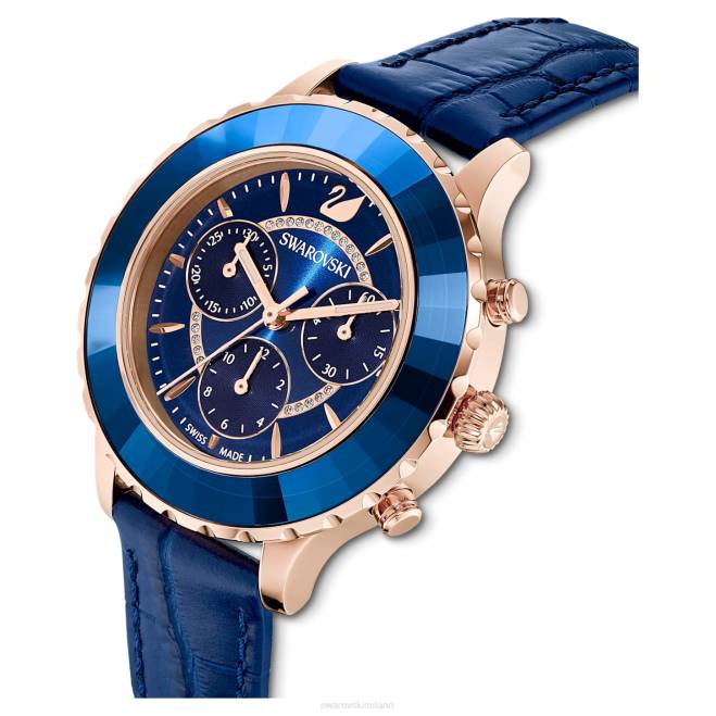 Swarovski DV4B1164 Accessori Swiss made, cinturino in pelle, blu, finitura tonalità oro rosa orologio cronografo Octea Lux