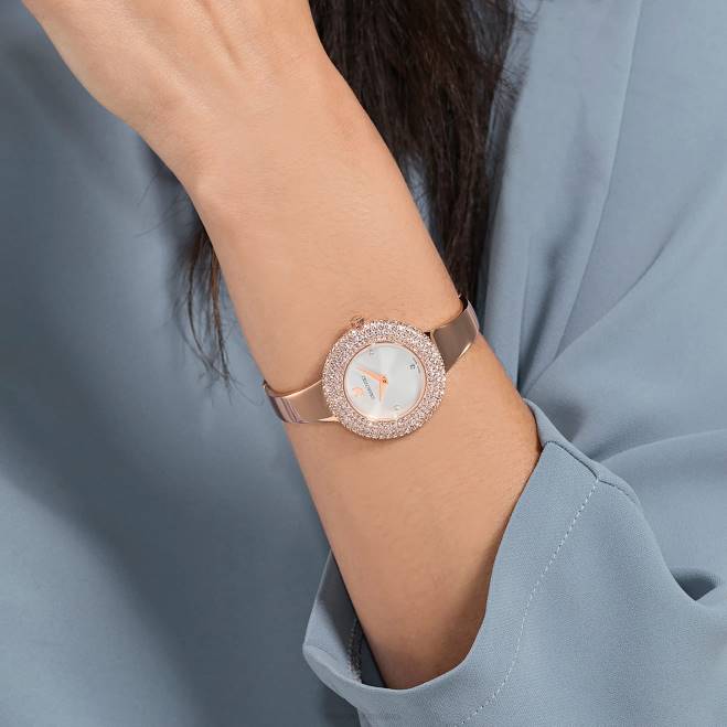 Swarovski DV4B1165 Accessori prodotto in Svizzera, bracciale in metallo, tonalità oro rosa, finitura tonalità oro rosa orologio con rosa di cristallo