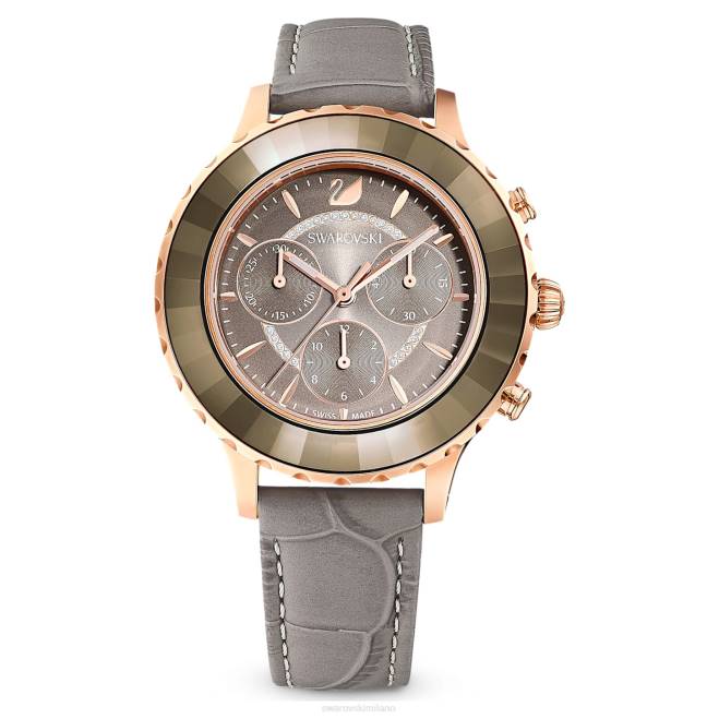 Swarovski DV4B1177 Accessori Swiss made, cinturino in pelle, grigio, finitura tonalità oro rosa orologio cronografo Octea Lux