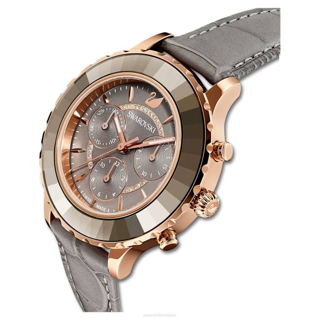 Swarovski DV4B1177 Accessori Swiss made, cinturino in pelle, grigio, finitura tonalità oro rosa orologio cronografo Octea Lux