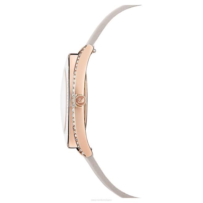Swarovski DV4B1183 Accessori Swiss made, cinturino in pelle, grigio, finitura tonalità oro rosa orologio dall'aura cristallina