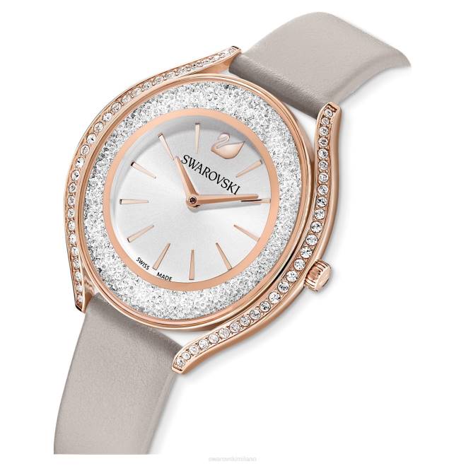 Swarovski DV4B1183 Accessori Swiss made, cinturino in pelle, grigio, finitura tonalità oro rosa orologio dall'aura cristallina