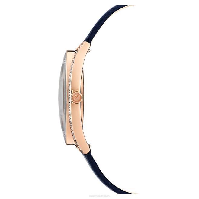 Swarovski DV4B1185 Accessori Swiss made, cinturino in pelle, blu, finitura tonalità oro rosa orologio dall'aura cristallina