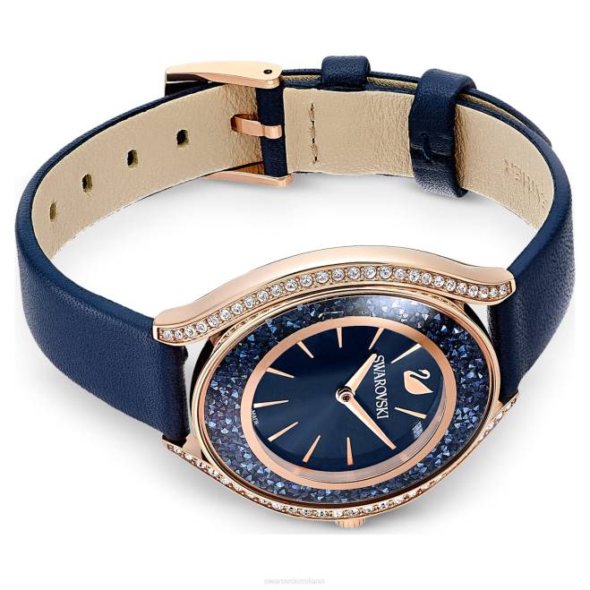 Swarovski DV4B1185 Accessori Swiss made, cinturino in pelle, blu, finitura tonalità oro rosa orologio dall'aura cristallina