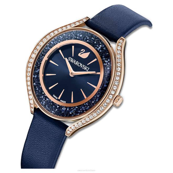 Swarovski DV4B1185 Accessori Swiss made, cinturino in pelle, blu, finitura tonalità oro rosa orologio dall'aura cristallina