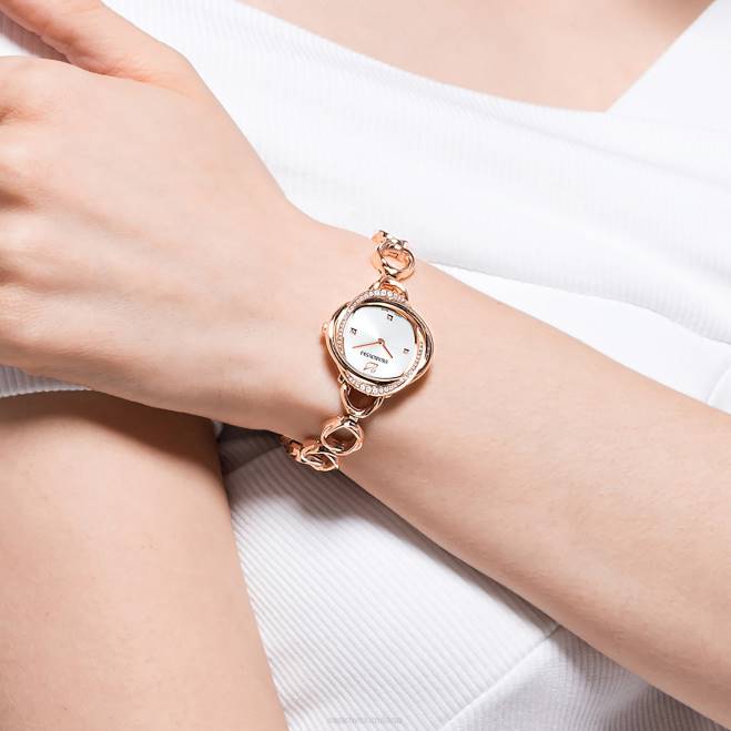 Swarovski DV4B1187 Accessori prodotto in Svizzera, bracciale in metallo, tonalità oro rosa, finitura tonalità oro rosa orologio con fiori di cristallo