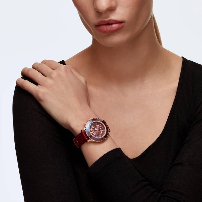Swarovski DV4B1195 Accessori Swiss made, cinturino in pelle, rosso, finitura tonalità oro rosa orologio cronografo Octea Lux