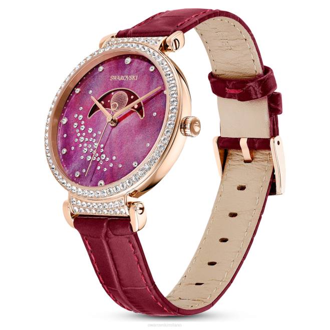 Swarovski DV4B1197 Accessori Swiss made, luna, cinturino in pelle, rosso, finitura tonalità oro rosa orologio con fasi lunari di passaggio