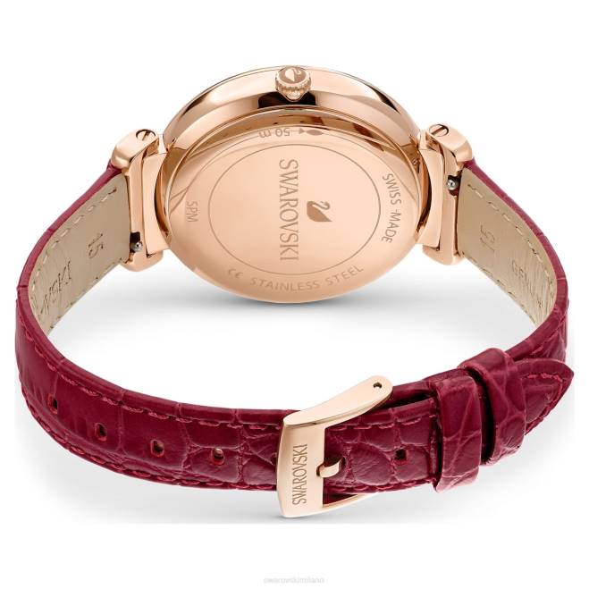 Swarovski DV4B1197 Accessori Swiss made, luna, cinturino in pelle, rosso, finitura tonalità oro rosa orologio con fasi lunari di passaggio
