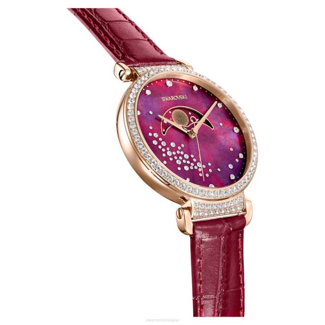 Swarovski DV4B1197 Accessori Swiss made, luna, cinturino in pelle, rosso, finitura tonalità oro rosa orologio con fasi lunari di passaggio