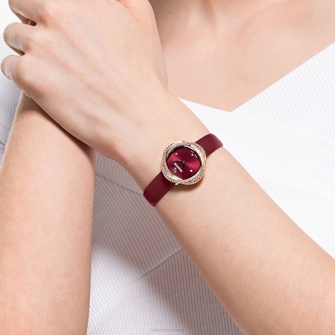 Swarovski DV4B1201 Accessori Swiss made, cinturino in pelle, rosso, finitura tonalità oro rosa orologio con fiori di cristallo
