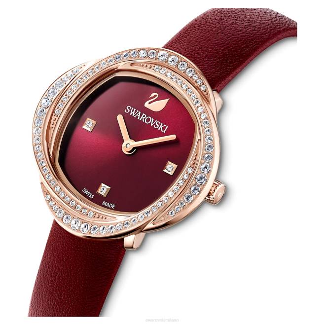Swarovski DV4B1201 Accessori Swiss made, cinturino in pelle, rosso, finitura tonalità oro rosa orologio con fiori di cristallo