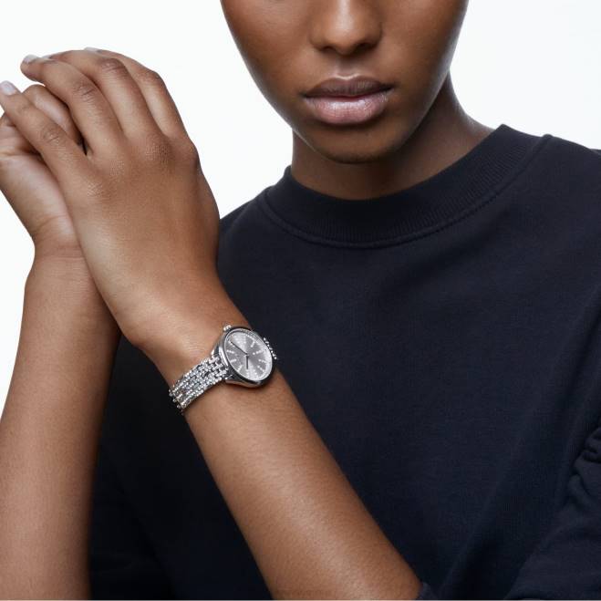 Swarovski DV4B1224 Accessori prodotto in Svizzera, pavé, bracciale in metallo, tono argento, acciaio inossidabile attirare l'orologio