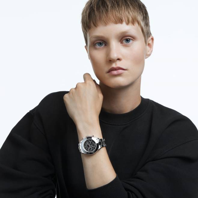 Swarovski DV4B1243 Accessori prodotto in Svizzera, bracciale in metallo, nero, acciaio inossidabile orologio sportivo Octea Lux