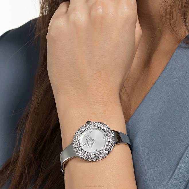 Swarovski DV4B1247 Accessori prodotto in Svizzera, bracciale in metallo, tono argento, acciaio inossidabile orologio con rosa di cristallo