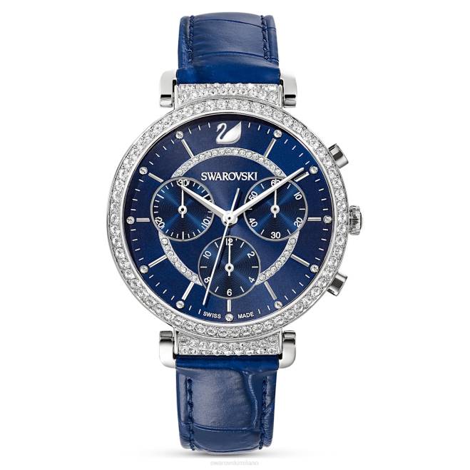 Swarovski DV4B1250 Accessori prodotto in Svizzera, cinturino in pelle, blu, acciaio inossidabile orologio crono da passaggio