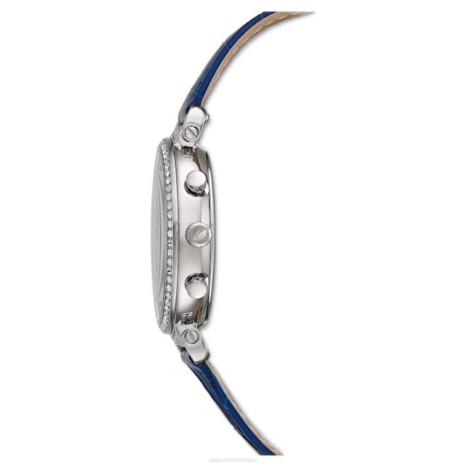 Swarovski DV4B1250 Accessori prodotto in Svizzera, cinturino in pelle, blu, acciaio inossidabile orologio crono da passaggio
