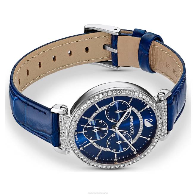 Swarovski DV4B1250 Accessori prodotto in Svizzera, cinturino in pelle, blu, acciaio inossidabile orologio crono da passaggio