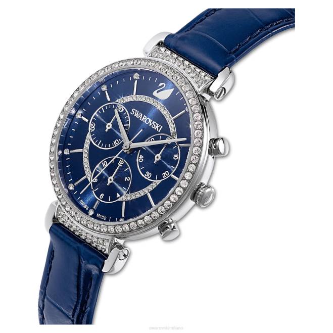 Swarovski DV4B1250 Accessori prodotto in Svizzera, cinturino in pelle, blu, acciaio inossidabile orologio crono da passaggio