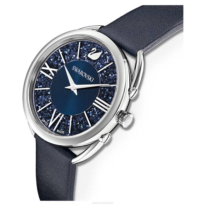 Swarovski DV4B1251 Accessori prodotto in Svizzera, cinturino in pelle, blu, acciaio inossidabile orologio glam cristallino
