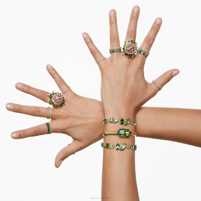 Swarovski DV4B995 gioielleria taglio rotondo, verde, placcato color oro anello della matrice