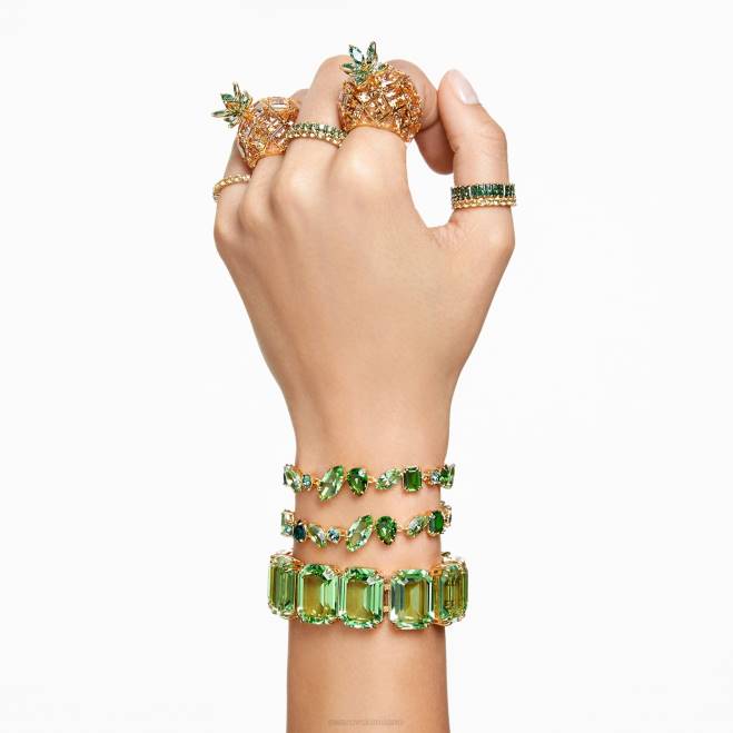 Swarovski DV4B995 gioielleria taglio rotondo, verde, placcato color oro anello della matrice