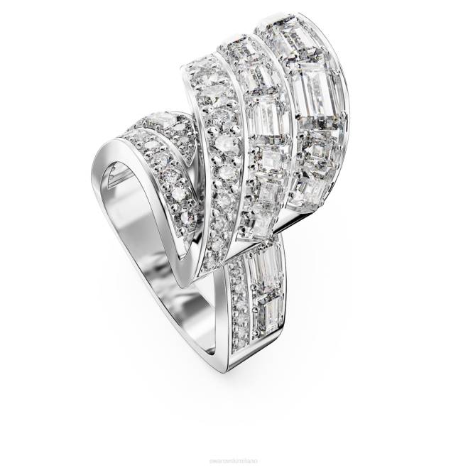 Swarovski DV4B996 gioielleria Zirconia carbonica neutra, tagli misti, bianca, rodiata anello cocktail iperbole