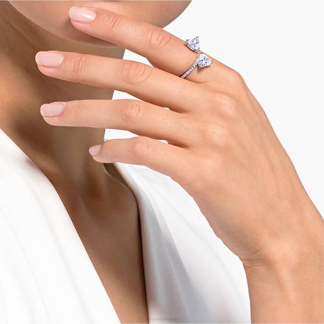 Swarovski DV4B1092 gioielleria cuore, bianco, placcato rodio attrarre l'anello aperto dell'anima