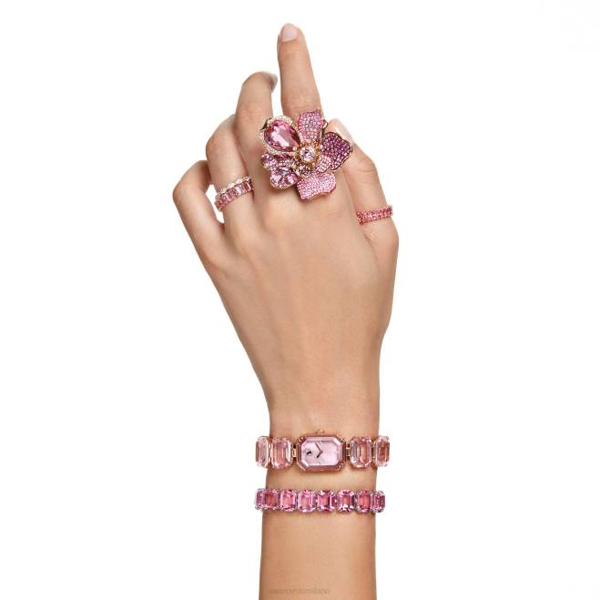 Swarovski DV4B1022 gioielleria pavé, fiore, rosa, placcato color oro anello da cocktail floreale